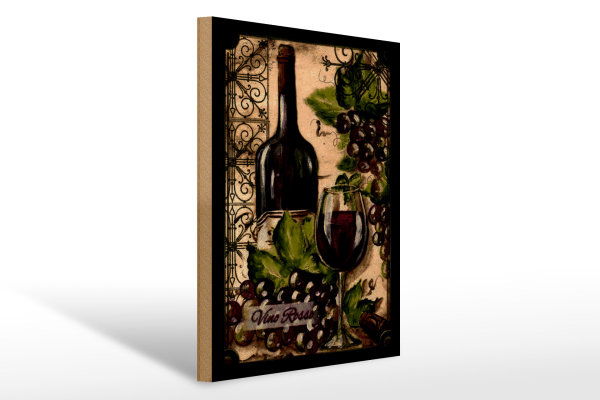 Holzschild Kunst 30x40cm Stillleben Vino Rosso Rotwein