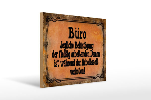 Holzschild Spruch 40x30cm Büro Belästigung der Damen