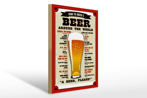 Holzschild Bier 30x40cm Beer around the world beer please