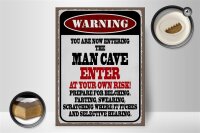 Holzschild Spruch 30x40cm warning man cave enter at your risk