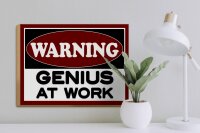 Holzschild Hinweis 40x30cm Warning Genius at work