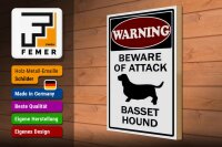 Holzschild Hinweis 30x40cm beware of attack Basset Hound