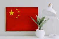 Holzschild Flagge 40x30cm China Fahne Wanddeko