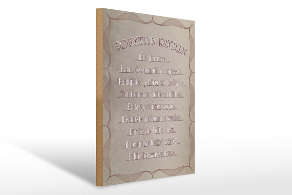 Holzschild Spruch 30x40cm Toiletten Regeln bitte hinsetzen