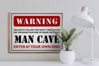 Holzschild Spruch 40x30cm Warning man cave enter at your weiß