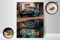 Holzschild Spruch 30x40cm Cuba Auto blau Oldtimer