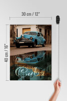 Holzschild Spruch 30x40cm Cuba Auto blau Oldtimer