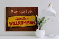 Holzschild Spruch 40x30cm Biergarten herzlich willkommen