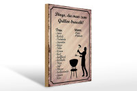 Holzschild Spruch 30x40cm Dinge die man zum Grillen braucht