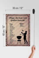 Holzschild Spruch 30x40cm Dinge die man zum Grillen braucht