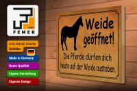 Holzschild Spruch 40x30cm Weide geöffnet Pferde dürfen