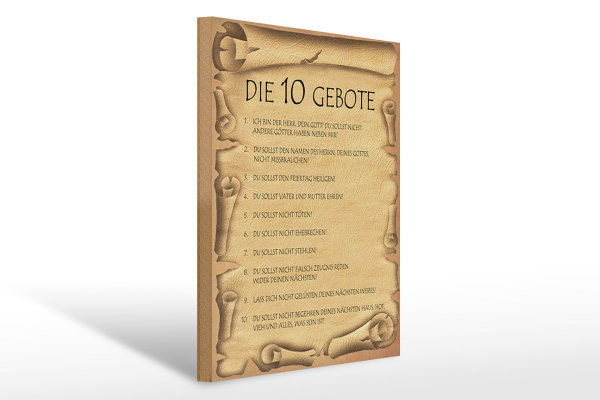 Holzschild Spruch 30x40cm die 10 Gebote Gottes bin Herr