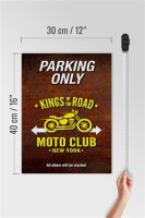 Holzschild Spruch 30x40cm parking only moto club new york