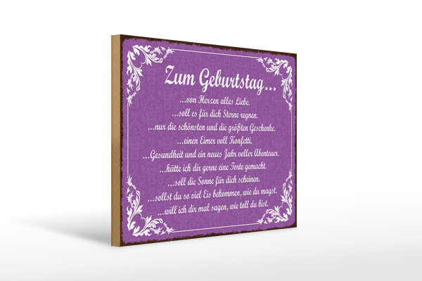 Holzschild Spruch 40x30cm zum Geburtstag alles Liebe