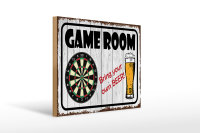 Holzschild Spruch 40x30cm Dart game room bring your Beer