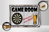 Holzschild Spruch 40x30cm Dart game room bring your Beer
