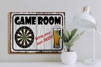 Holzschild Spruch 40x30cm Dart game room bring your Beer