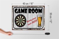 Holzschild Spruch 40x30cm Dart game room bring your Beer