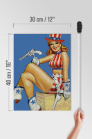 Holzschild Pin Up 30x40cm danger Cowgirl USA Pistole