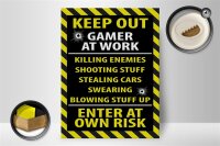 Holzschild Spruch 30x40cm keep out gamer at work own risk