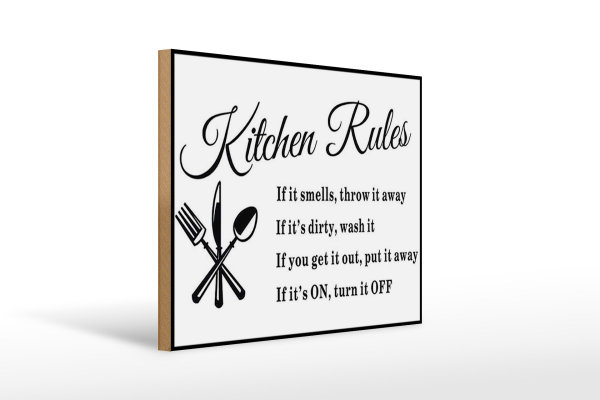 Holzschild Spruch 40x30cm Kitchen Rules Küche Regeln