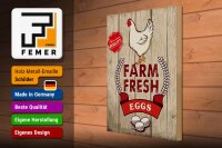 Holzschild Spruch 30x40cm Huhn farm fresh eggs premium