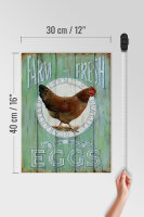 Holzschild Spruch 30x40cm Huhn Farm fresh Eggs free range