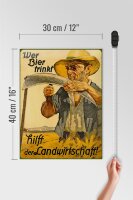 Holzschild Spruch 30x40cm wer Bier trinkt Landwirtschaft