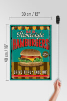 Holzschild Essen 30x40cm Hamburgers enjoy our Homestyle