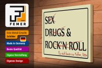 Holzschild Spruch 40x30cm Sex Drugs Rock nur Kaffee bitte