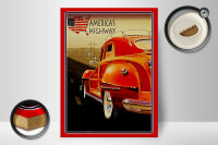 Holzschild Auto 30x40cm Oldtimer america´s highway USA