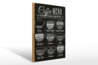 Holzschild Kaffee 30x40cm Coffee Menu Espresso Latte Flat