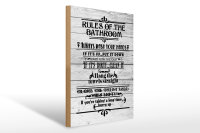 Holzschild Spruch 30x40cm rules of the bathroom wash hands
