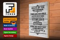 Holzschild Spruch 30x40cm rules of the bathroom wash hands