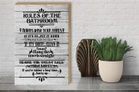 Holzschild Spruch 30x40cm rules of the bathroom wash hands