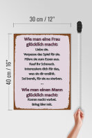Holzschild Spruch 30x40cm Wie man Frau glücklich macht