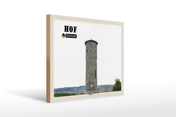 Holzschild Städte Hof Wartturm Sehenswürdigkeit 40x30cm