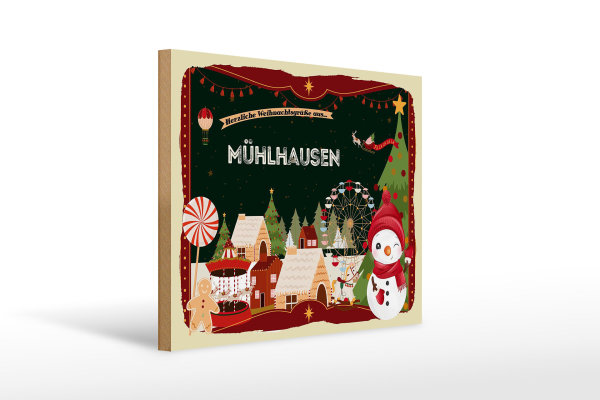 Holzschild Weihnachten Grüße MÜHLHAUSEN Geschenk  40x30cm