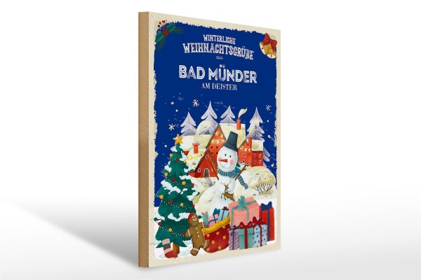 Holzschild Weihnachtsgrüße aus BAD MÜNDER Geschenk  30x40cm