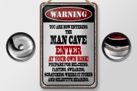 Blechschild Spruch 12x18cm warning man cave enter at your risk