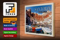 Holzschild Reise 40x30cm Santorin Griechenland Hafen von Ammoudi