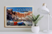 Holzschild Reise 40x30cm Santorin Griechenland Hafen von Ammoudi