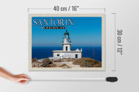 Holzschild Reise 40x30cm Santorin Griechenland Leuchtturm Akrotiri