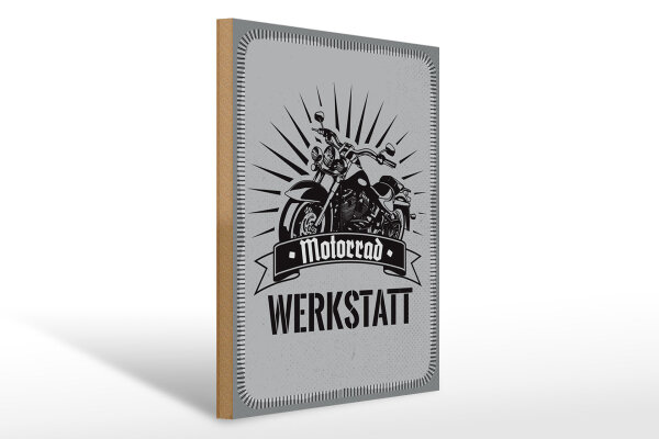 Holzschild Hinweis 30x40cm Motorrad Werkstatt graues Deko Schild