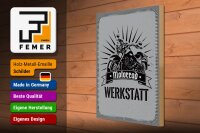 Holzschild Hinweis 30x40cm Motorrad Werkstatt graues Deko Schild