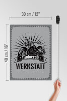Holzschild Hinweis 30x40cm Motorrad Werkstatt graues Deko Schild