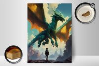 Holzschild 20x30cm Begegnung des Smaragd Drachen