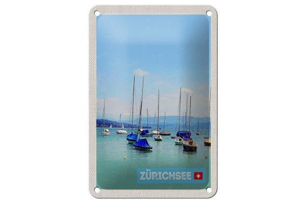 Blechschild Reise 12x18cm Zürich Boote auf dem Zürichsee Sommer Schild