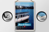Blechschild Reise 12x18cm Zürich Schiff Boot See Stadt Gebirge Schild