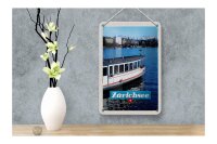 Blechschild Reise 12x18cm Zürich Schiff Boot See Stadt Gebirge Schild